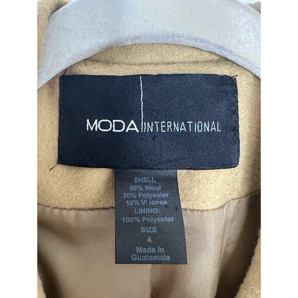 Moda International Peacoat Womens Tan Wool Blend Quiet Luxury Preppy Capsule 4 - Picture 3 of 5